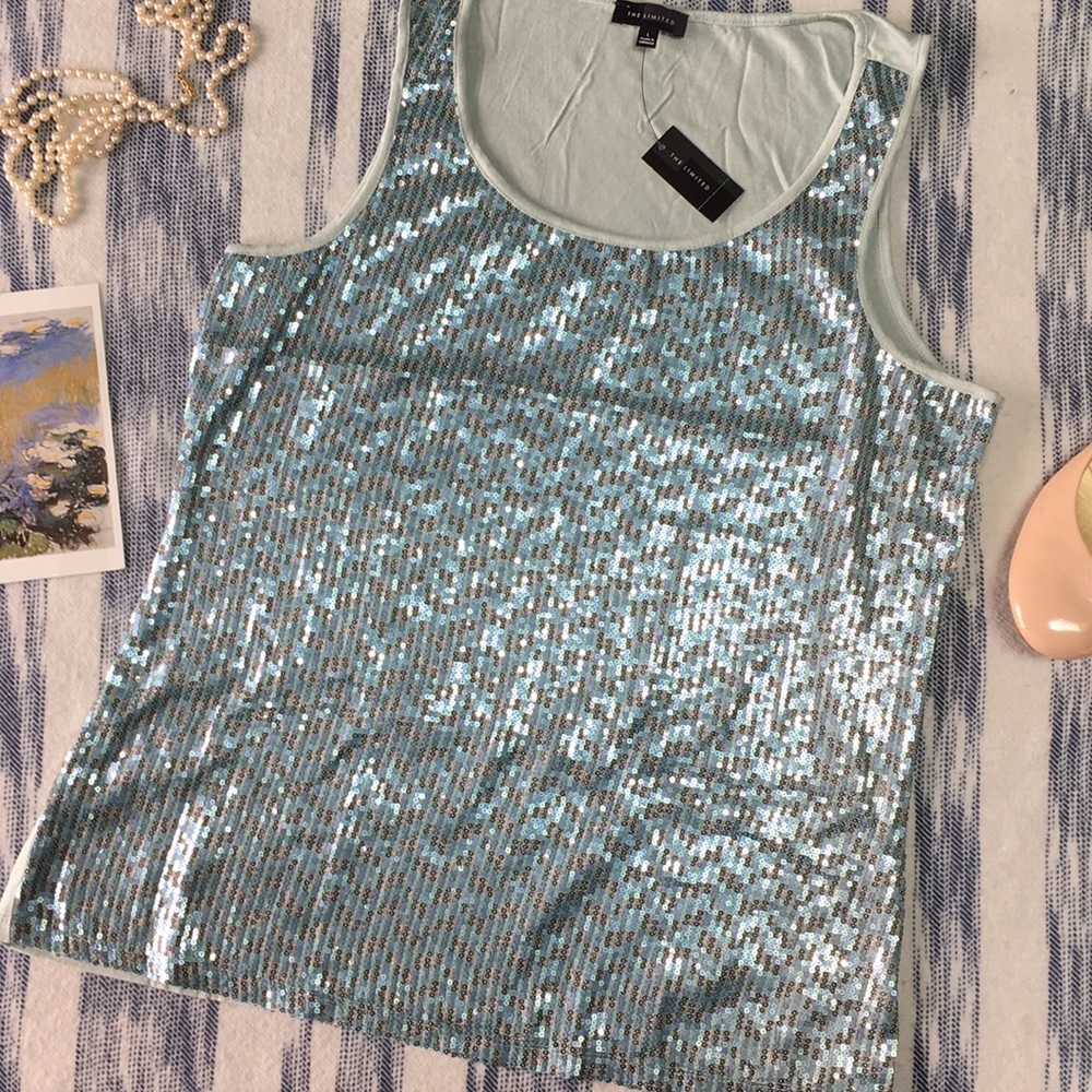 The Limited Mint Blue Sequin Tank Top Sz Large